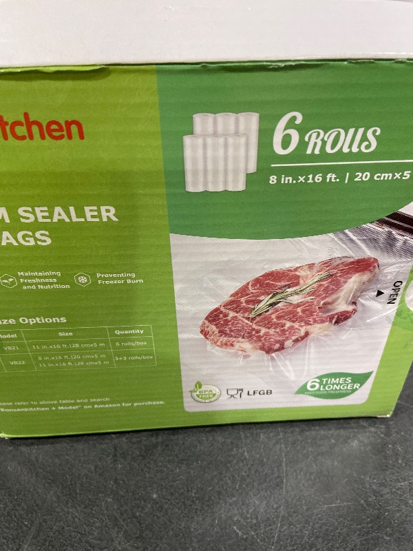 Photo 1 of [2025 Upgraded] Bonsenkitchen 6 Rolls 8" x 16' Vacuum Sealer Bags for Food with a Color Box, Easy to Store, Commercial Grade, BPA Free, Great for Food Storage or Sous Vide, VB20