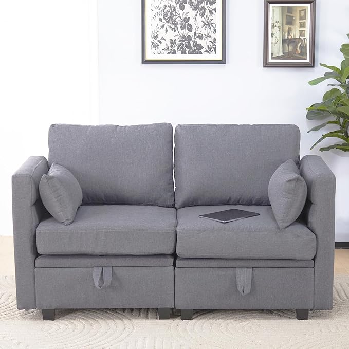 Photo 1 of DARK GRAY 2-Seater Modular Sofa Couch, Fabric Leisure Chaise Sofa Lounge Loveseat Sofa for Living Room Bedroom Home Office, *PARTIAL SET* BOX 2 OF 2 ONLY 
