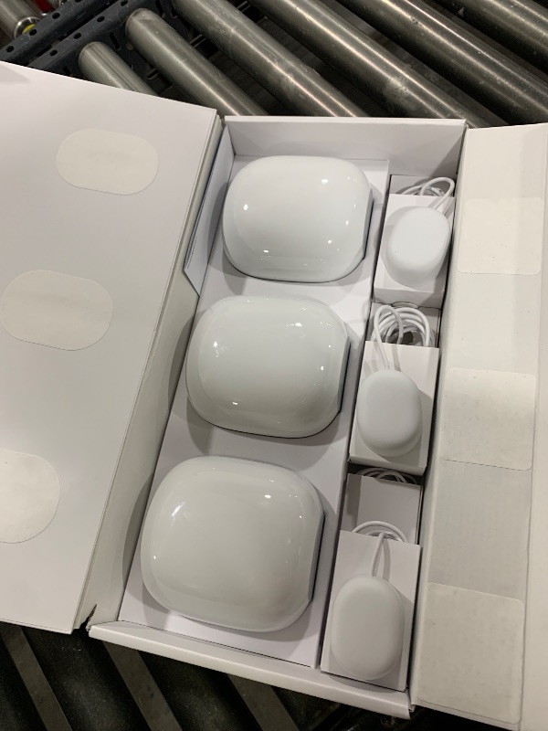Photo 1 of Google Nest WiFi Pro - 6E - Reliable Home Wi-Fi System with Fast Speed and Whole Home Coverage - Mesh Router - 3 Pack - Snow