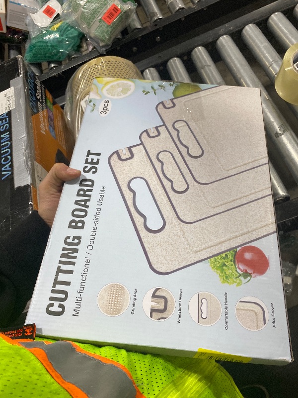 Photo 1 of Double Sided 304 Stainless Steel & Wheat Straw Cutting Board,Non Toxic Lightweight Chopping Board, Dishwasher Safe,Scratch Resistant Mesh Design,3Pcs Cutting Board Set 16"*11"(1pack)&14.4"*9.8"(2pack)