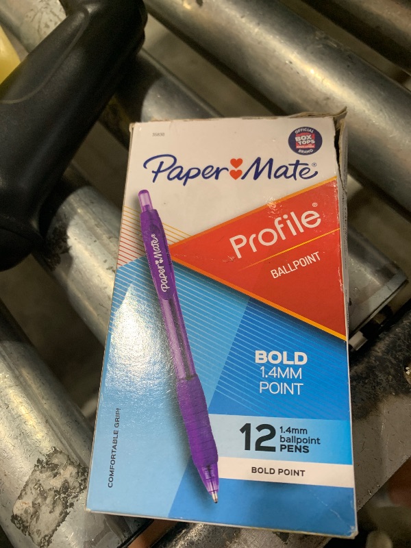 Photo 1 of Paper Mate Profile Retractable Ballpoint Pens, Bold (1.4mm), Purple, 12 Count