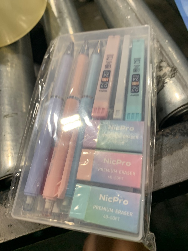 Photo 1 of Nicpro 3PCS Cute Mechanical Pencil Set with Case, 0.7 mm Pencils with 6 Tube HB Lead Refill, 3PCS Eraser, 9PCS Eraser Refill for School Supplies Kid Student Writing, Drafting Drawing Sketching