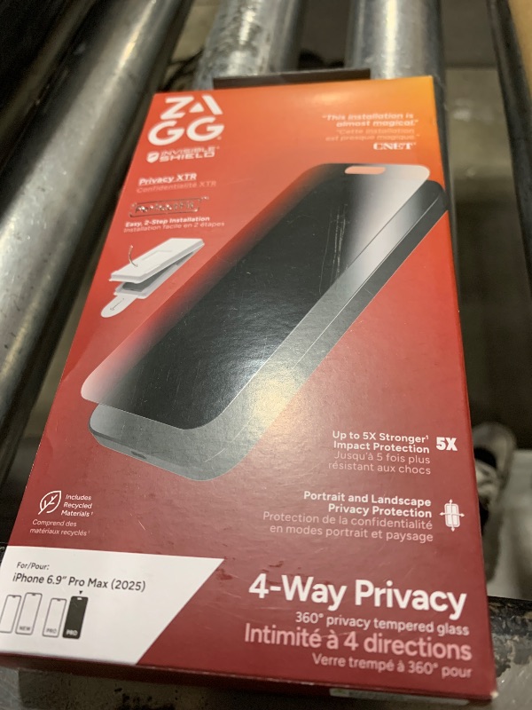 Photo 1 of ZAGG Privacy XTR Screen Protector for iPhone 17 Pro Max - 4-Way Privacy Full-Screen Filter, 5X Stronger, Fingerprint-Resistant Tempered Glass, Smooth Feel, Easy Two-Step Installation