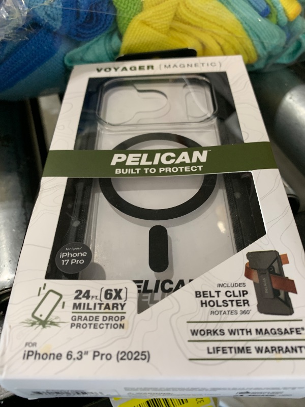 Photo 1 of Pelican Voyager iPhone 17 Pro Case [Compatible with MagSafe] Rugged Phone Case w/ 24ft Military-Grade Drop Protection - Heavy Duty Phone Cover w/Belt Clip Holster for iPhone 17 Pro - Black/Clear