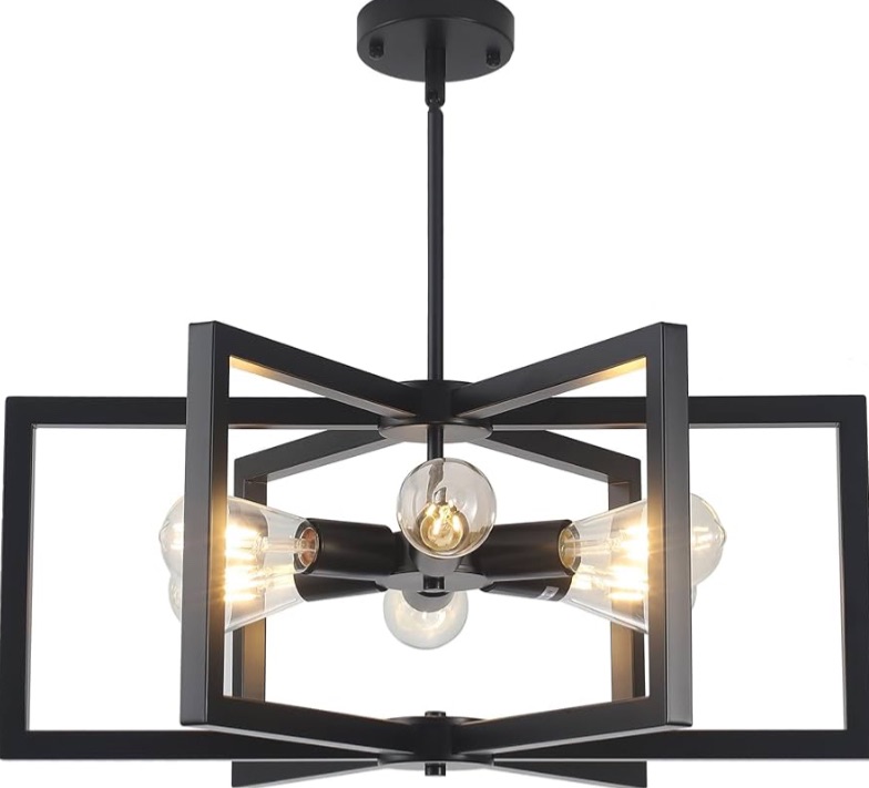 Photo 1 of Modern Farmhouse Chandelier, 23.6'' Large Black Chandelier Light Fixture Industrial Geometric Chandeliers for Dining Room Entryway Living Room Kitchen (6 Lights, E26)