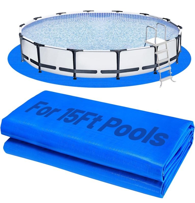 Photo 1 of Aulock Heavy-Duty 15FT Pool Liner Pad for Round Above Ground Pools - Swimming Pool Mat Tarp to Prevent Punctures and Weed Barrier (Blue)