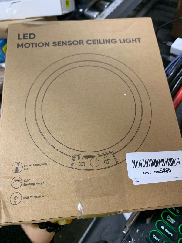 Photo 1 of APCENS Ultra-Thin Rechargeable Motion Sensor Ceiling Light with Remote, 8000mAh Battery, Dimmable, Timer, 5 Color Temperatures, Magnetic Ceiling/Wall Mount for Stairs, Closet, Hallway(1, 7.5inch)