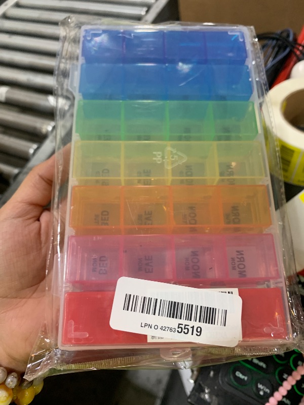 Photo 1 of ZVZM Weekly Pill Organizer 4 Times a Day, Medicine Organizer Box, Travel Daily Pill Box Organizer 7 Day, Pill Case, Pill Container Holder for Hold Vitamins/Fish Oils.