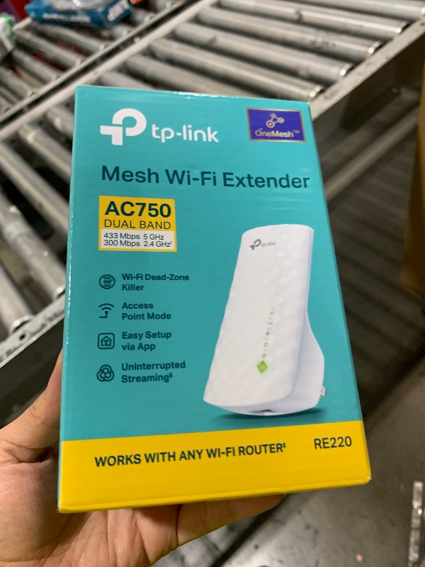 Photo 1 of TP-Link WiFi Extender with Ethernet Port, Dual Band 5GHz/2.4GHz, Up to 44% More Bandwidth Than Single Band, Covers Up to 1200 Sq.ft and 30 Devices, Signal Booster Amplifier Supports OneMesh(RE220)