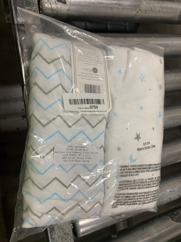 Photo 1 of American Baby Company 2 Pack 100% Natural Cotton Fitted Crib Sheets 52" x 28" - Soft, Breathable, Hypoallergenic & Gentle Toddler Bed Sheets, Blue Star/Blue Zigzag, Neutral for Boys & Girls
