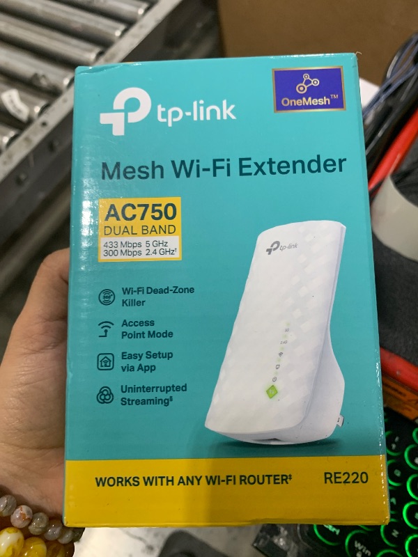 Photo 1 of TP-Link WiFi Extender with Ethernet Port, Dual Band 5GHz/2.4GHz, Up to 44% More Bandwidth Than Single Band, Covers Up to 1200 Sq.ft and 30 Devices, Signal Booster Amplifier Supports OneMesh(RE220)