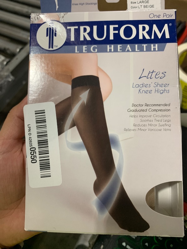 Photo 1 of Truform Sheer Compression Stockings, 15-20 mmHg, Women's Knee High Length, 20 Denier, Light Beige, Large