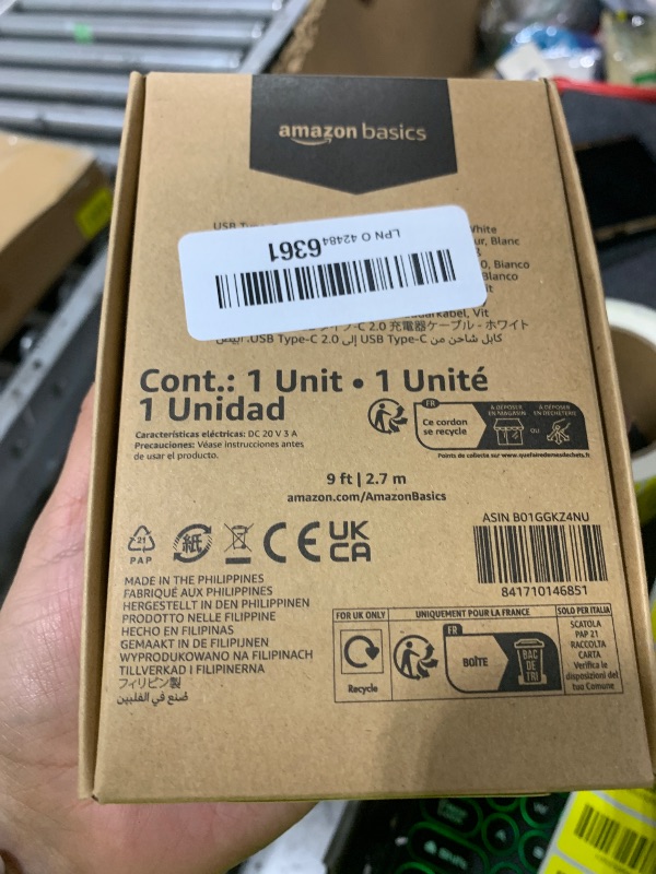 Photo 1 of Amazon Basics USB-C to USB-C Fast Charger Cable, 480Mbps Speed, USB-IF Certified, for Apple iPhone 16/15, iPad, Samsung Galaxy, Tablets, Laptops, 9 Foot, White