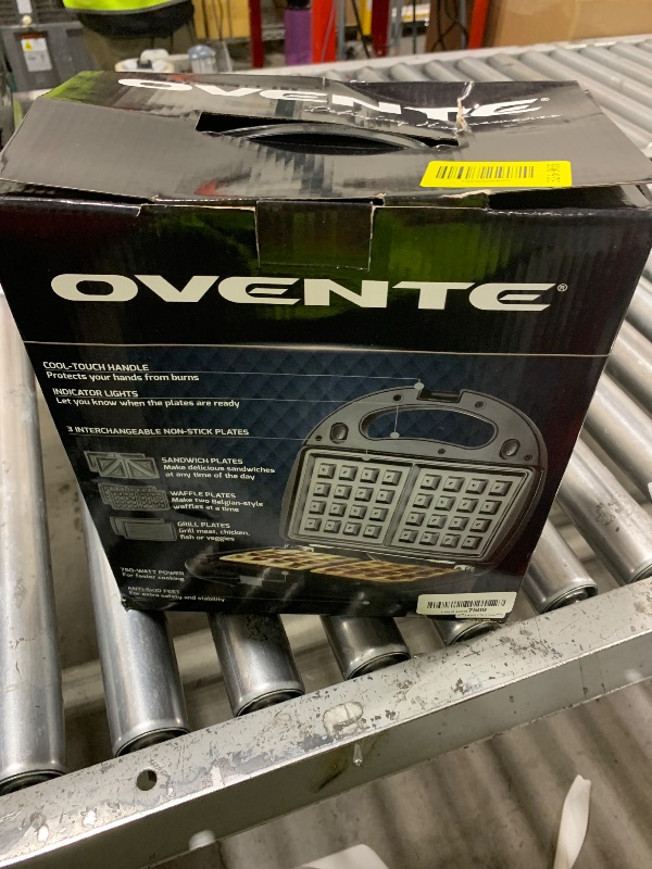 Photo 1 of OVENTE 3 in 1 Electric Sandwich Maker, Panini Press Grill and Waffle Iron Set with Removable Non-Stick Plates, Perfect for Cooking Grilled Cheese, Tuna Melts, Burgers, Steaks and Snacks, Black GPI302B