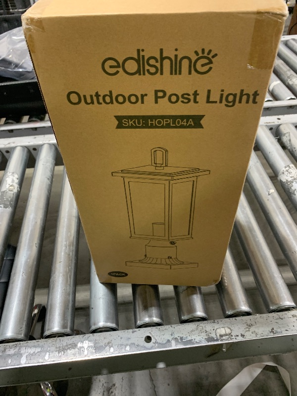 Photo 1 of EDISHINE Dusk to Dawn Outdoor Post Light, Pole Light Fixture with Pier Mount Base, Water Ripple Glass & Aluminum Post Lantern Head, Exterior Lamp Posts Lighting for Yard, Driveway, Fence, Deck