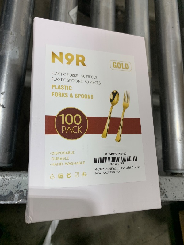 Photo 1 of N9R 100PCS Gold Plastic Silverware, Heavy Duty Disposable Cutlery Set for Parties, Disposable Plastic Spoons and Forks Includes 50 Gold Spoons and 50 Forks for Weddings, Birthday, Dinners