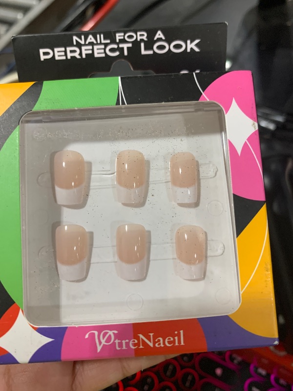 Photo 1 of Votrenaeil Press On Nails - Bold French | No Glue Short Squoval Nude Nails with French Tips for Work & Wedding - 24 Pcs Nail Kit with Adhesive Tabs
