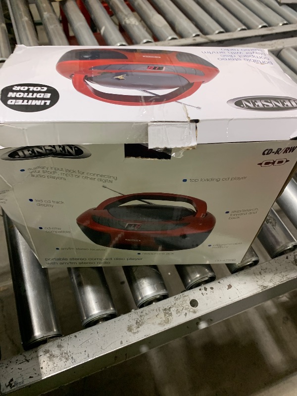 Photo 1 of Jensen CD-475R Portable Sport Stereo Boombox CD Player with AM/FM Radio and Aux Line-in & Headphone Jack (Red)