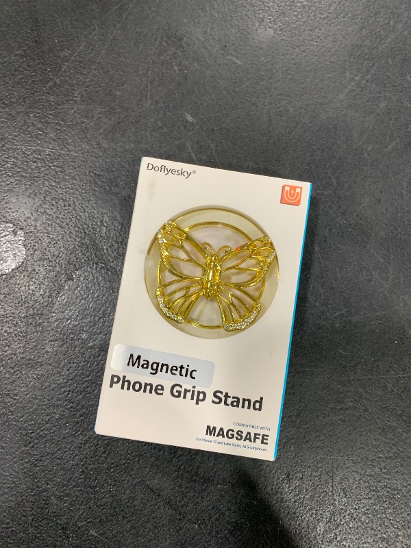 Photo 1 of Doflyesky 2025 Upgrade Magnetic Phone Grip for MagSafe, Butterfly Phone Grip Holder Finger Kickstand, Adapter Ring for MagSafe Included (Gold White)