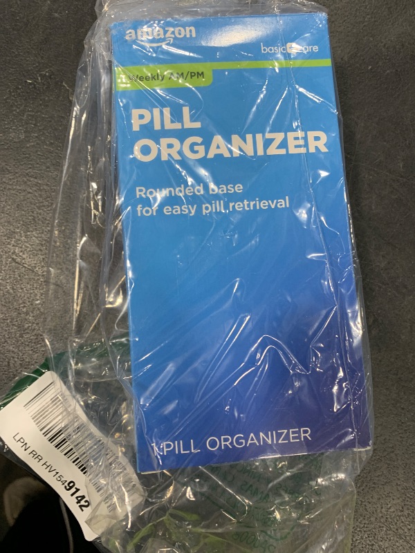 Photo 1 of Amazon Basic Care (7-Day) AM/PM Pill Organizer, Vitamin Case, And Medicine Box, Large Compartments, 2 Times a Day, Blue and Clear Lids