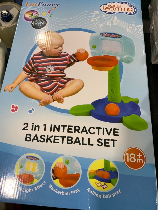 Photo 1 of LotFancy Basketball Hoop for Kids Toddlers 18m-3y, Infant 2 in 1 Adjustable Sports Toy Set, Baby Interactive Learning Toy, with Light and Music, Indoor Basketball Game, Battery Include