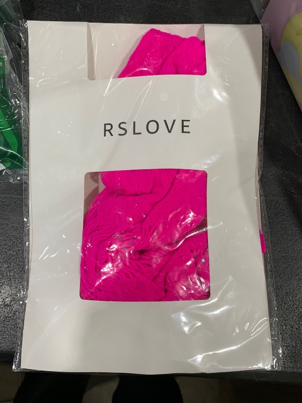 Photo 1 of RSLOVE Women Fishnet Babydoll Lingerie Lace Chemise Sparkle Rhinestone V Neck Mini Teddy Dress Pink