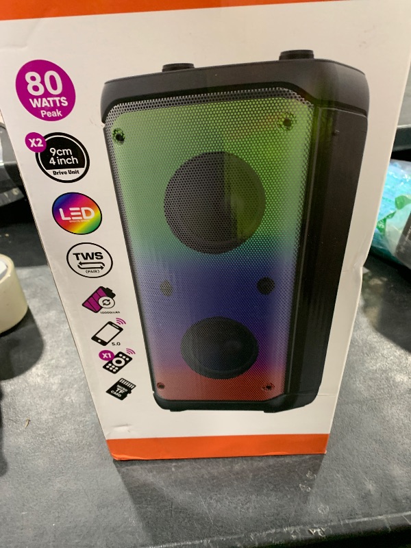 Photo 1 of Bluetooth Speaker, 80W Peak Outdoor Speakers Bluetooth Wireless, TWS Portable Party Speakers with Subwoofer, Deep Bass, LED Colorful Lights, Loud Stereo Sound Boombox for Home, Camping, Travel