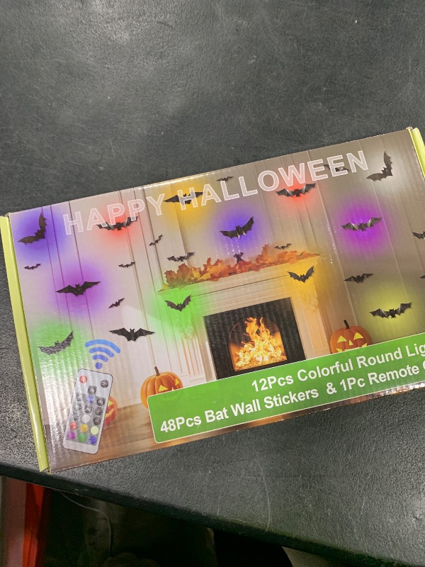 Photo 1 of SoulBay 48pcs Halloween Decor Bats Wall Stickers - 12pcs Small LED Tea Lights with Remote Timer, 10 Sizes 3D Lighted Realistic Thickened PET Bat Sticker for Indoor Home Window Party Supplies