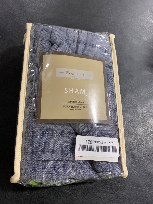 Photo 1 of ELEGANT LIFE HOME Cotton Yarn Dyed Chambray Collection Cotton Fill Channel Stitch Washed Standard Pillow Sham Blue Color, 20’’ x 26’’+1.75’’ Flange (1Piece)