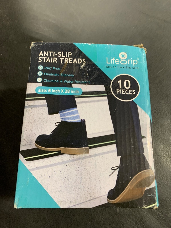 Photo 1 of LifeGrip Anti Slip Traction Treads with Reflective Stripe (10-Pack), 6" X 28", Best Grip Tape Grit Non Slip, Outdoor Non Skid Tape, High Traction Friction Abrasive Adhesive for Stairs Step, Black