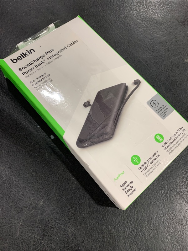 Photo 1 of Belkin Portable Charger, Power Bank 10000 mAh, 23W w/Integrated Lightning Cable & USB-C Cable - iPhone Charger Battery Pack - Apple iPhone 17, Air, Pro, Galaxy S25, Pixel 10, Travel Essentials - Black
