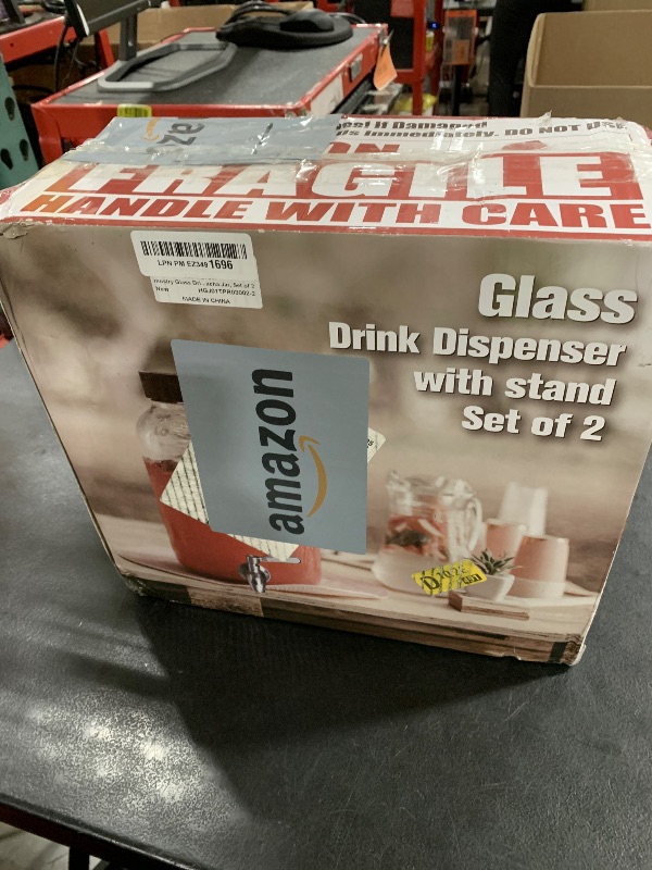 Photo 1 of mustry Glass Drink Dispenser for Parties, 1 Gallon Beverage Dispenser with Stand and Spigot Solid Stainless Steel, Used as Lemonade Dispenser Sun Tea Jar Kombucha Jar, Set of 2