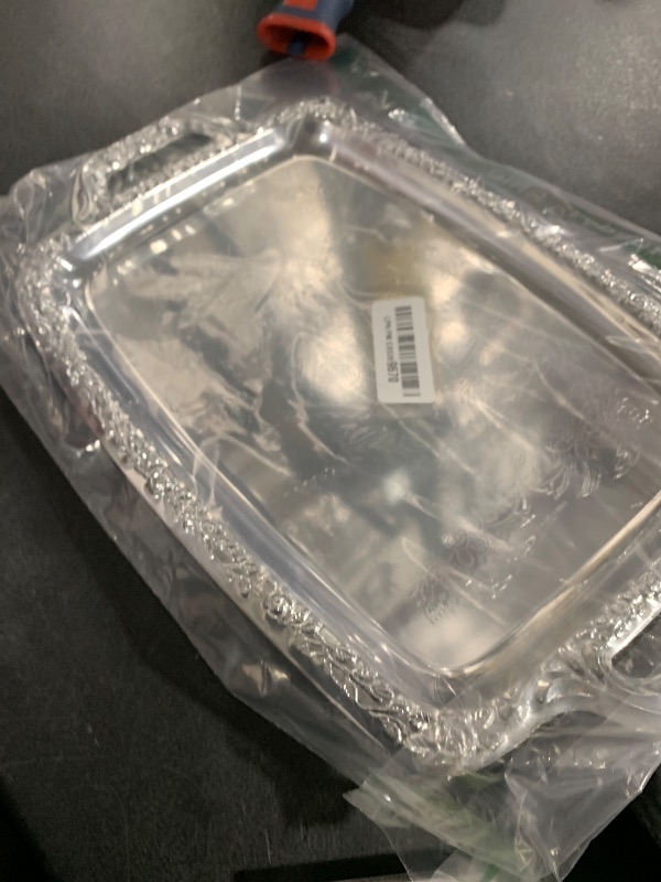Photo 1 of Cabilock Elegant Rectangular Silver Tray Mirrored Tray for Whiskey Decanter Candlesticks Vanity Perfume and Snack Bread Breakfast Fruit Serving Dish