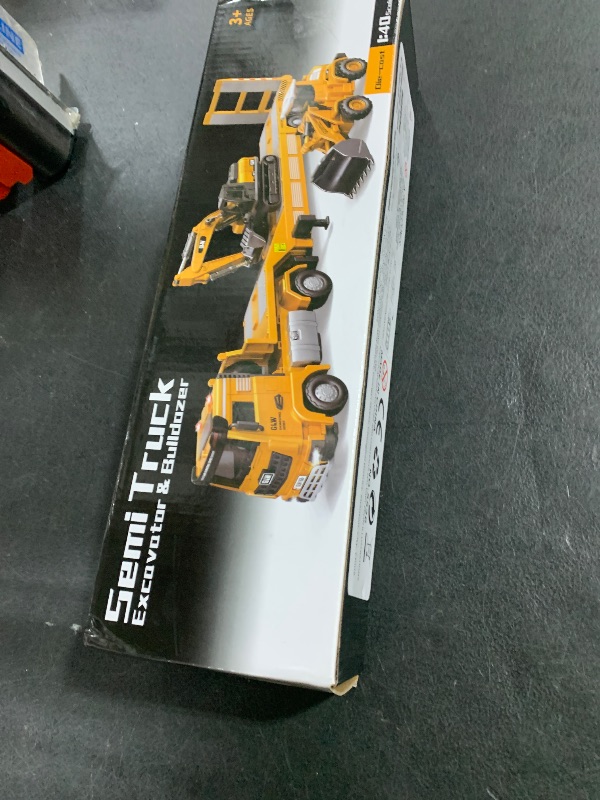 Photo 1 of Pupu Pig Kids Toys for 3 4 5 6 7 Years Old Boys, Die-cast Construction Toys Set w/Semi Truck, Excavator, Bulldozer, Alloy Engineering Construction Vehicles Truck Toys w/Lights & Sounds, Model Cars