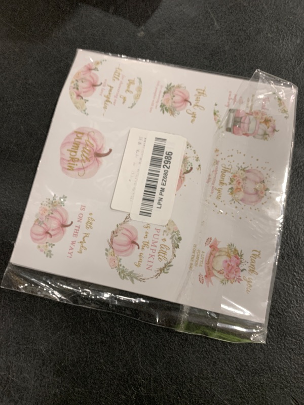 Photo 1 of Quera Little Pumpkin Baby Shower Thank You Stickers, Fall Themed Party Favor Stickers (Pink)