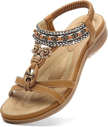 Photo 1 of Littleplum Womens Sandals Arch Support Summer Beach Sandals Comfort Walking Shoes Bohemian Flip Flops Sandals for Women size 7
