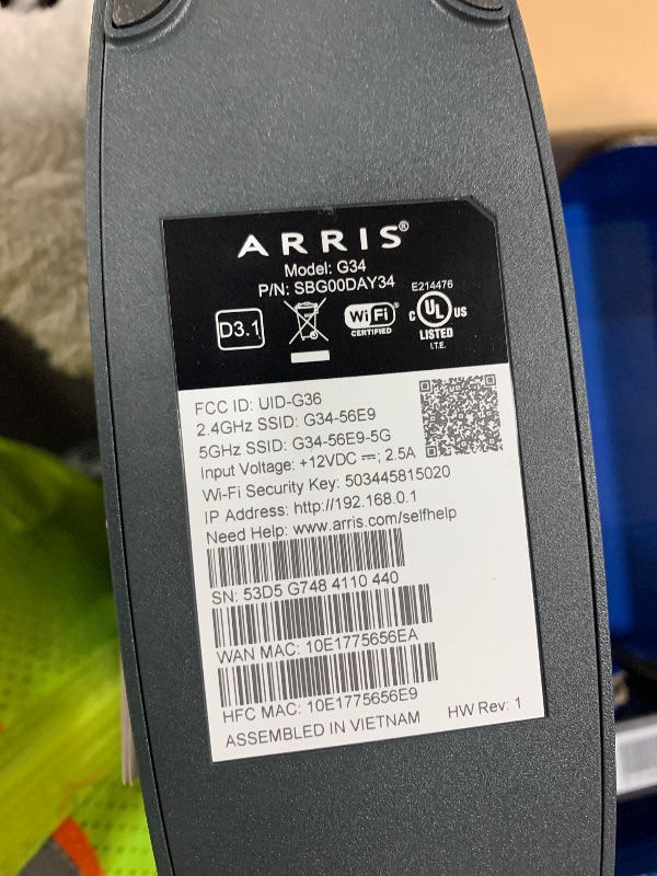Photo 1 of ARRIS (G34) - Cable Modem Router Combo - Fast DOCSIS 3.1 Gigabit WiFi 6 (AX3000), Approved for Comcast Xfinity, Cox, Spectrum & More, 1 Gbps Max Internet Speeds