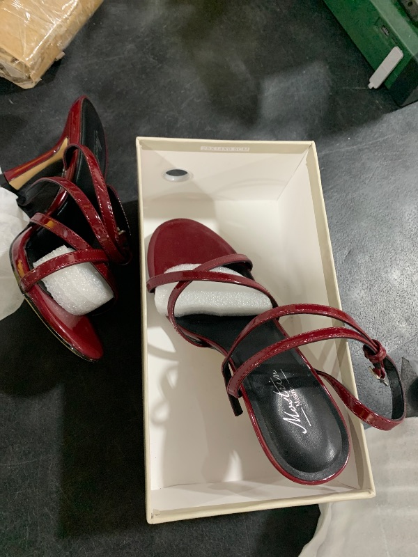 Photo 1 of Mostrin Burgundy Strappy Heels for Women Dark Red Lace Up Ankle Strap Heels Round Open Toe Stiletto High Heeled Sandals for Prom, Party, Daily Wedding Bridal Shoes Size 7