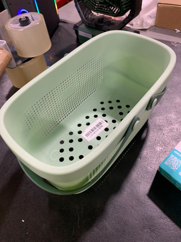 Photo 1 of JiatuA Plastic Storage Basket with Handle Portable Shower Caddy Tote Organizer Basket Bin for Bathroom Kitchen Dorm Room Bedroom, Green