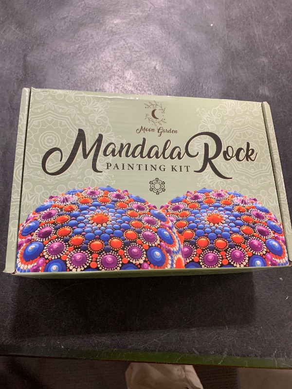 Photo 1 of MoonGarden Mandala Rock Painting Kit - Mandala Dotting Tools Kit - Large Wooden Rocks for Painting, Stencils, Acrylic Paints, Dotting Tools for Rocks - Dot Art Kit for Adults & Kids