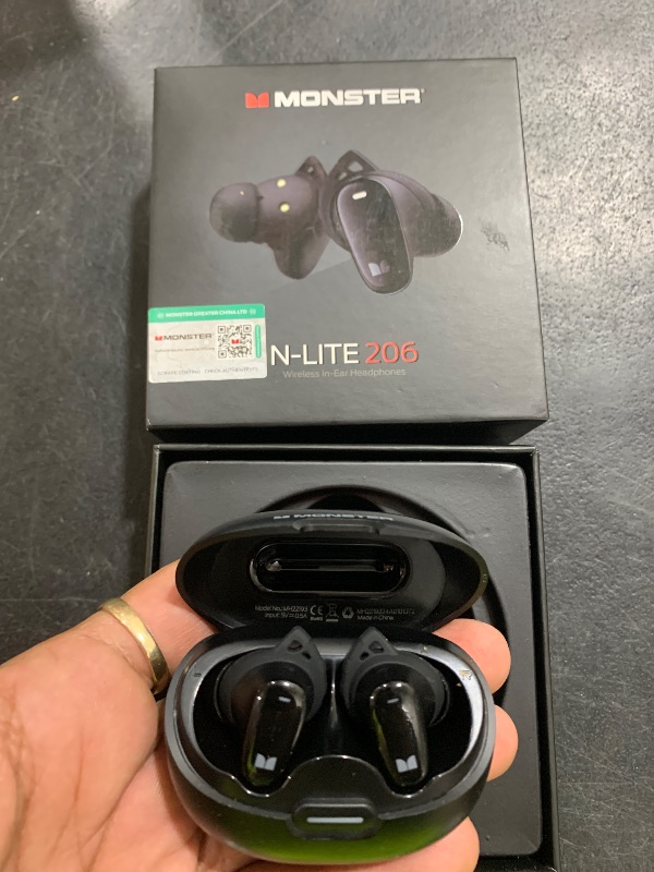 Photo 1 of Monster N-Lite 206 Wireless Earbuds Bluetooth 5.4 in Ear Headphones, Bluetooth Ear Buds Built-in Microphone, Touch Control, Comfortable Fit, USB-C Fast Charging, IPX6 Waterproof, 25H Playtime, Black