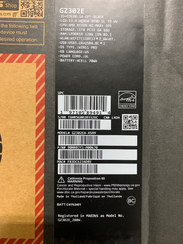 Photo 1 of ASUS ROG Flow Z13 (2025) Gaming Laptop, 13” ROG Nebula 16:10 2.5K 180Hz/3ms, AMD Ryzen AI MAX+ 395, RDNA 3.5 Graphics, 128GB LPDDR5X 8000MHz, 1TB PCIe Gen 4 SSD, Wi-Fi 7, Win 11 Pro, GZ302EA-XS99