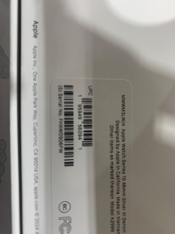 Photo 1 of Apple Watch Series 10 [GPS 46mm case] Smartwatch with Silver Aluminum Case with Denim Sport Band - M/L. Fitness Tracker, ECG App, Always-On Retina Display, Water Resistant