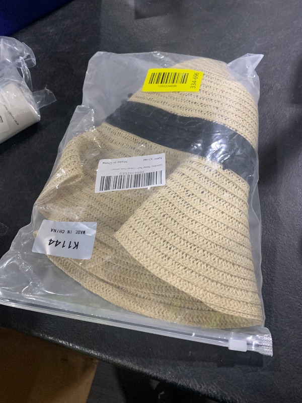 Photo 1 of Qlenkay Straw Sun Hat with 10in Synthetic Hair Extension Short Wavy Curly Wig Wide Brim Women Adjustable Cap Detachable Hairpiece for Summer Travel Dark Brown