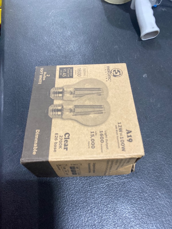 Photo 1 of Energetic Dimmable A19 LED Edison Light Bulb, 12W Equivalent 100W, 1600LM High Brightness, 2700K Soft White, Clear Antique LED Filament Bulb for Home, Bathroom, E26 Standard Base, 2-Pack