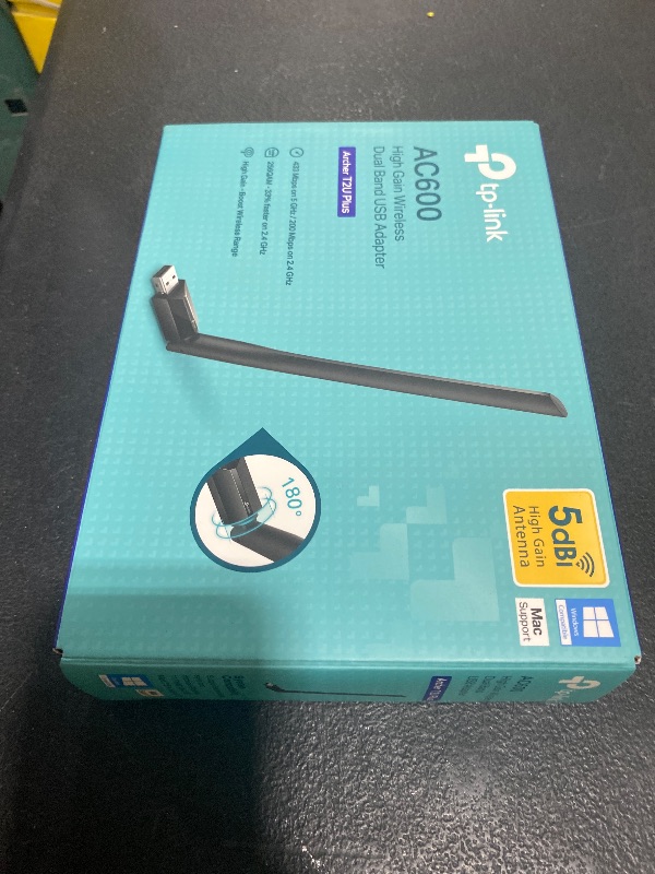 Photo 1 of TP-Link AC600 USB WiFi Adapter for PC (Archer T2U Plus)- Wireless Network Adapter for Desktop with 2.4GHz, 5GHz High Gain Dual Band 5dBi Antenna, Supports Win11/10/8.1/8/7/XP, Mac OS 10.9-10.14, Black
