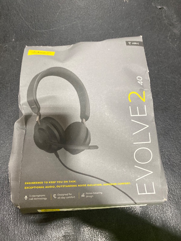 Photo 1 of Jabra Evolve2 40 SE Wired Stereo Noise-Cancelling Headset - Features 3-Mic Call Technology and USB-C Cable - Works with All Leading Unified Communications Platforms Such as Zoom & Google Meet - Black