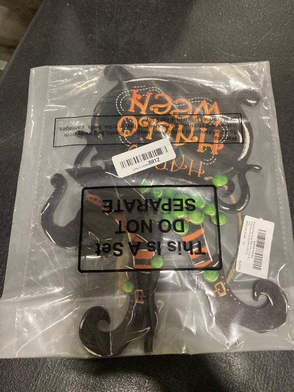 Photo 1 of Barydat Halloween Witch Door Sign Happy Halloween Wreaths for Front Door Wooden Plaque Witch Leg Hanging Decor Welcome Signs for Home Farmhouse Hanger Porch Wall Decor Witches Party Supplies