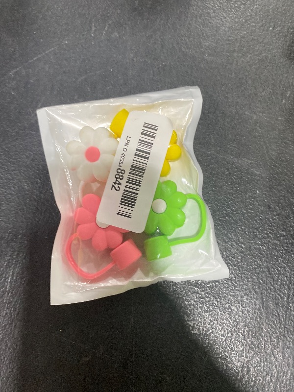 Photo 1 of 4Pcs 0.4in Diameter Cute Silicone Straw Covers Cap for Stanley Cup, Dust-Proof Drinking Straws Reusable Straws Tips Lids (4 PCS Flower Straw Covers)