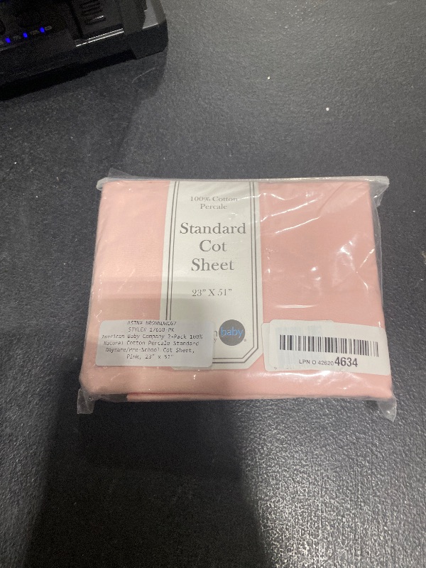 Photo 1 of American Baby Company 2 Pack 100% Natural Cotton Percale Cot Sheets for Daycare Standard Size 23" x 51" - Soft & Breathable Cot Sheets for Daycare and Preschool, Pink